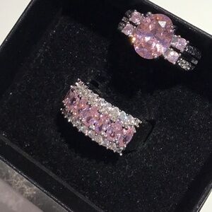 Set of two light pink/clear cubic zirconia sterling silver rings size 7 + box